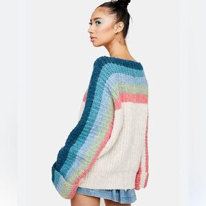 POL Multicolor Bell Sleeve Boat Neck Sweater